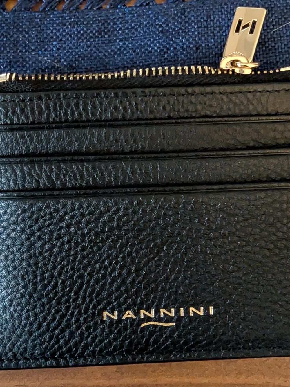 Nannini Black Pebbled Leather Card Wallet with Gold Hardware